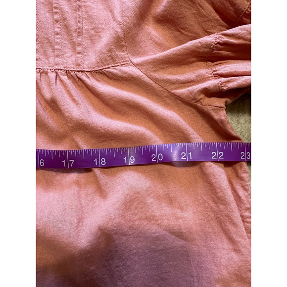 MNG Pink Peasant Blouse Size 10 Linen Blend Puff Sleeve - Picture 7 of 8